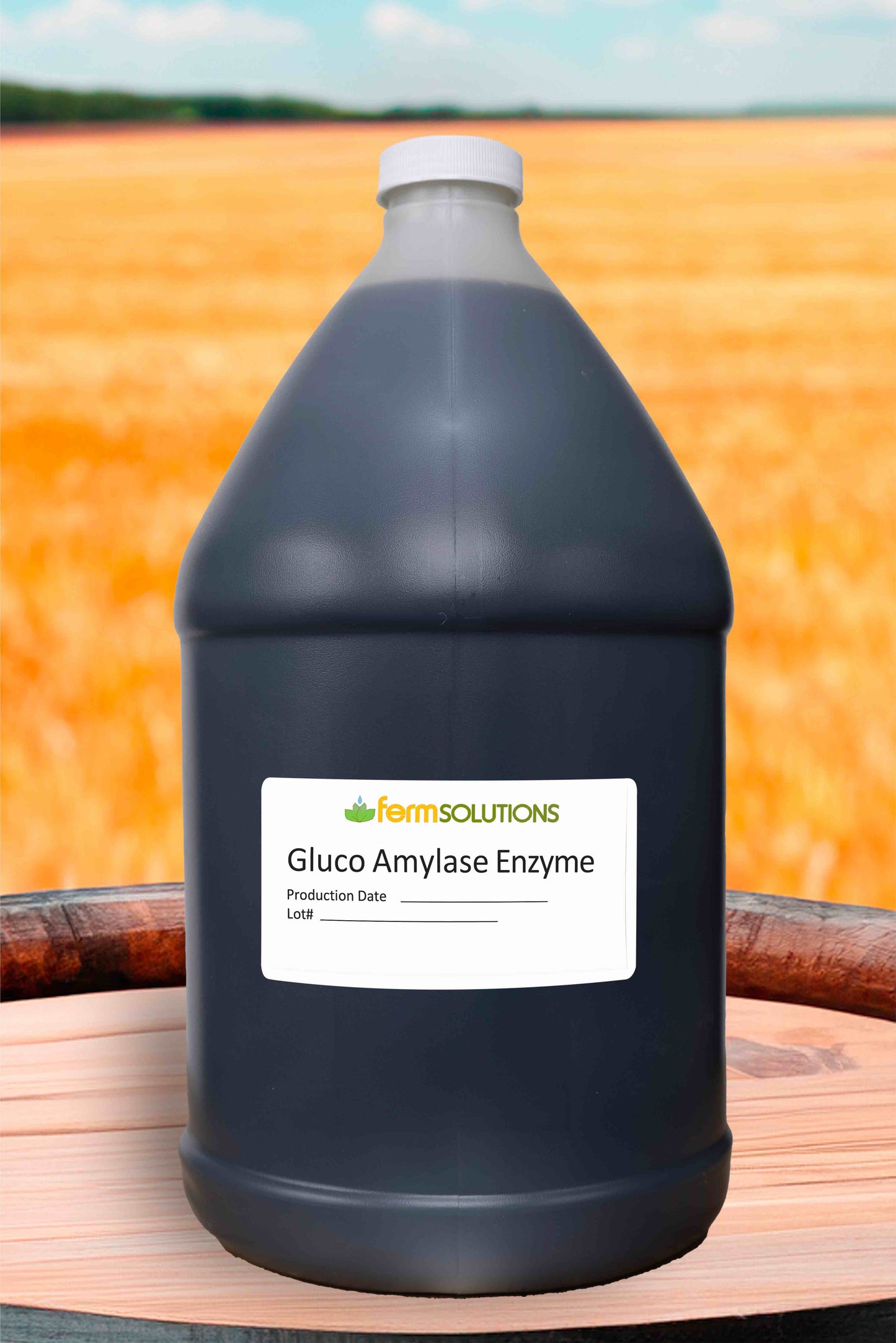 Gallon jug of Gluco Amylase enzyme