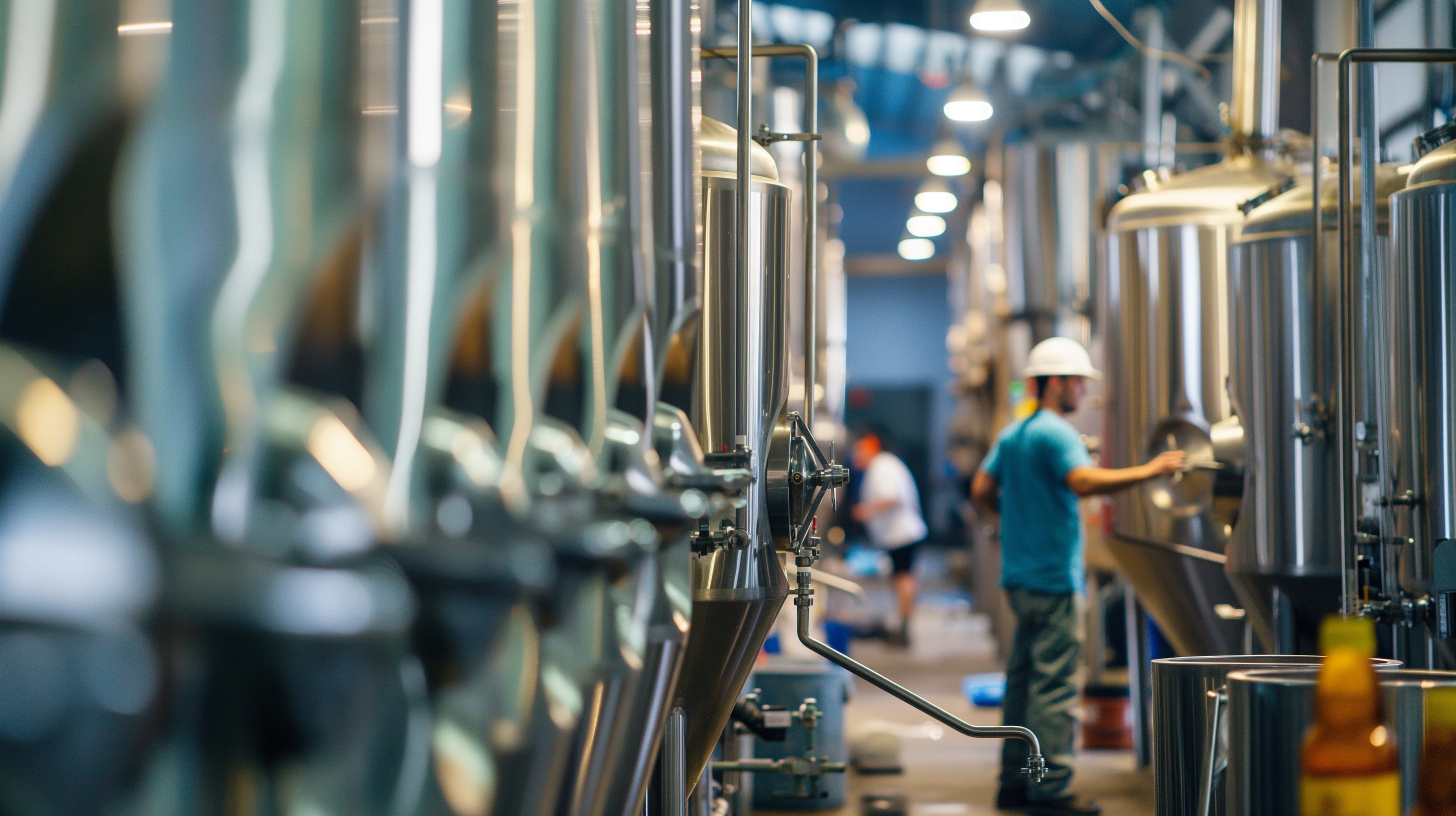 Workers checking fermentation tanks