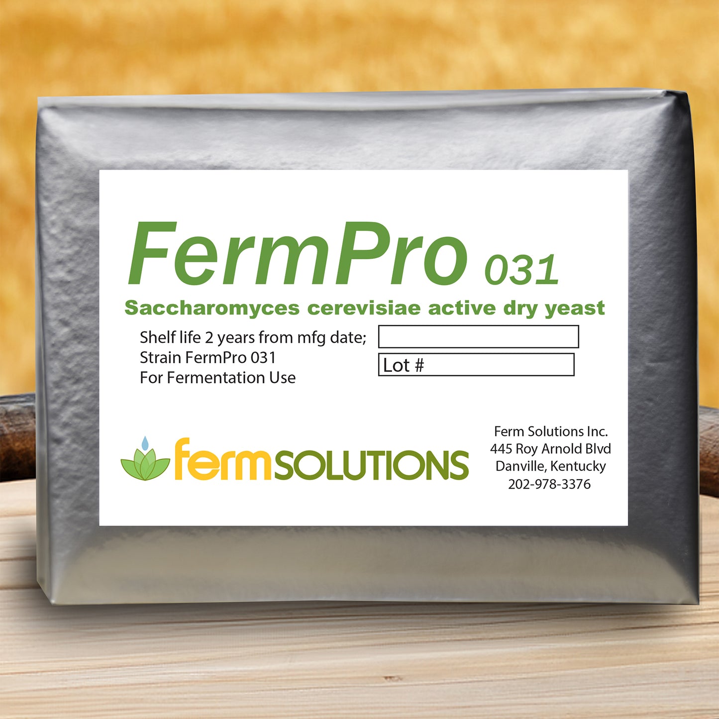 A package of FermPro 031 active dry yeast