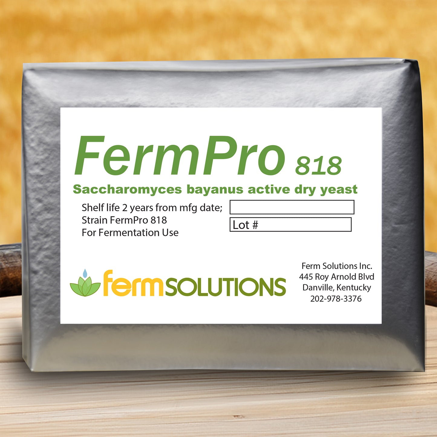 A package of FermPro 818 active dry yeast