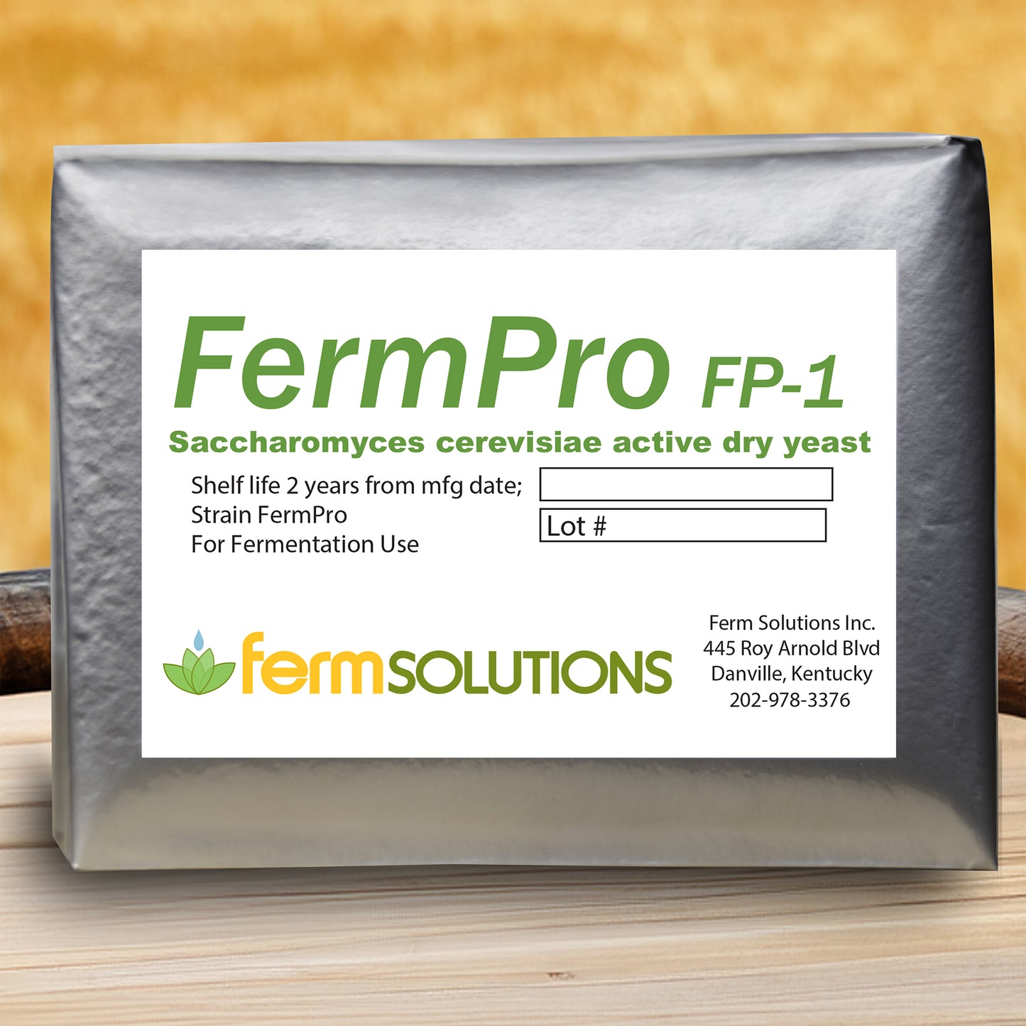 A package of FermPro FP-1 active dry yeast